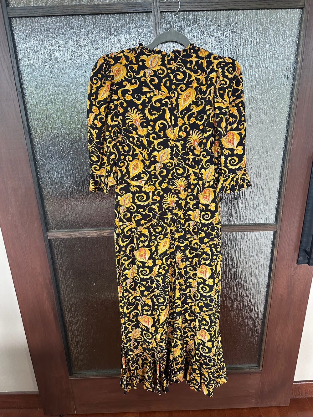 RHODE Felix Dress Black & Gold Floral Midi Dress with Ruffle Hem Sz 10 - Picture 15 of 17
